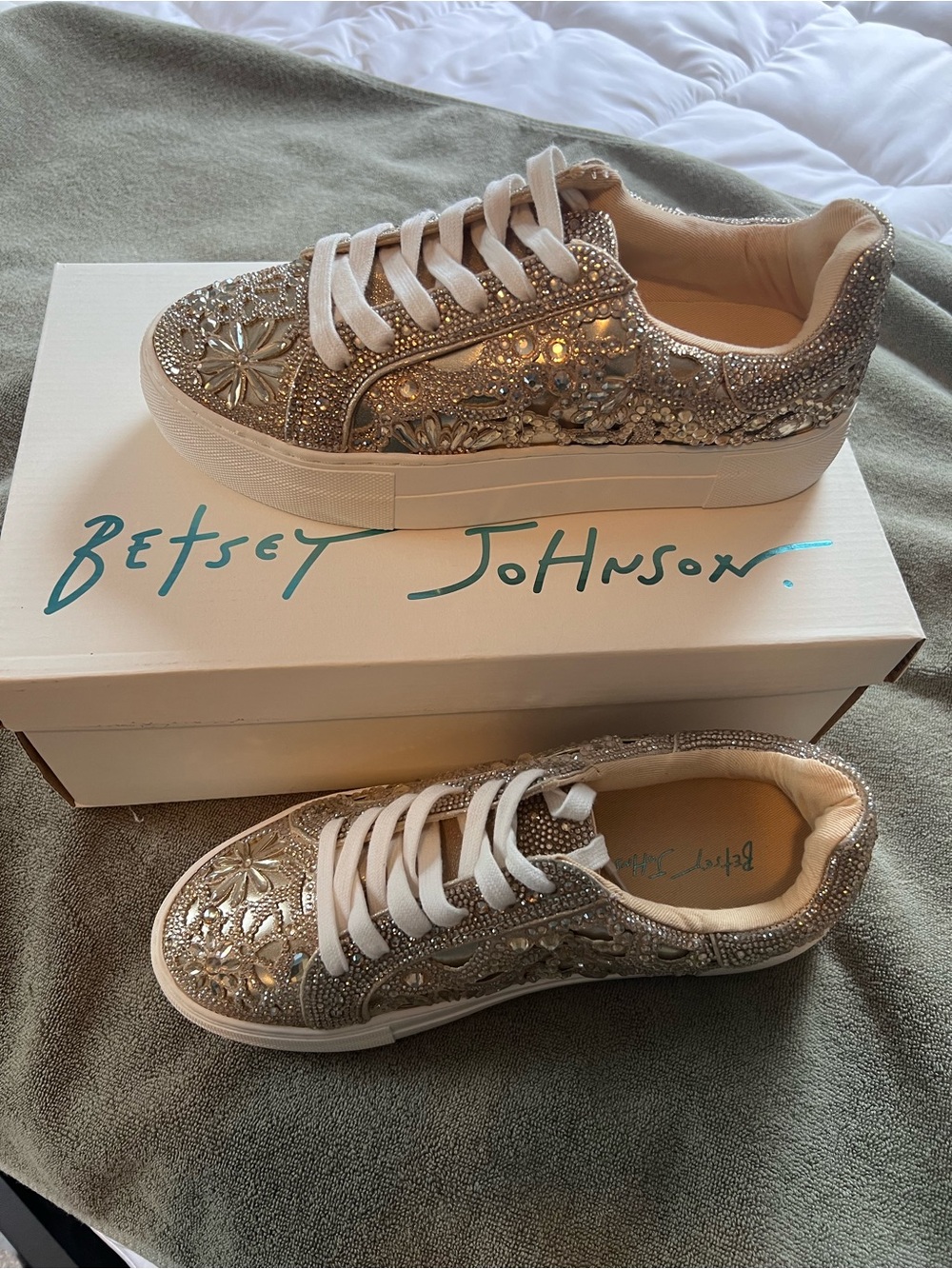 Betsey Johnson gold Crystal Embellished Low-Top Sneakers